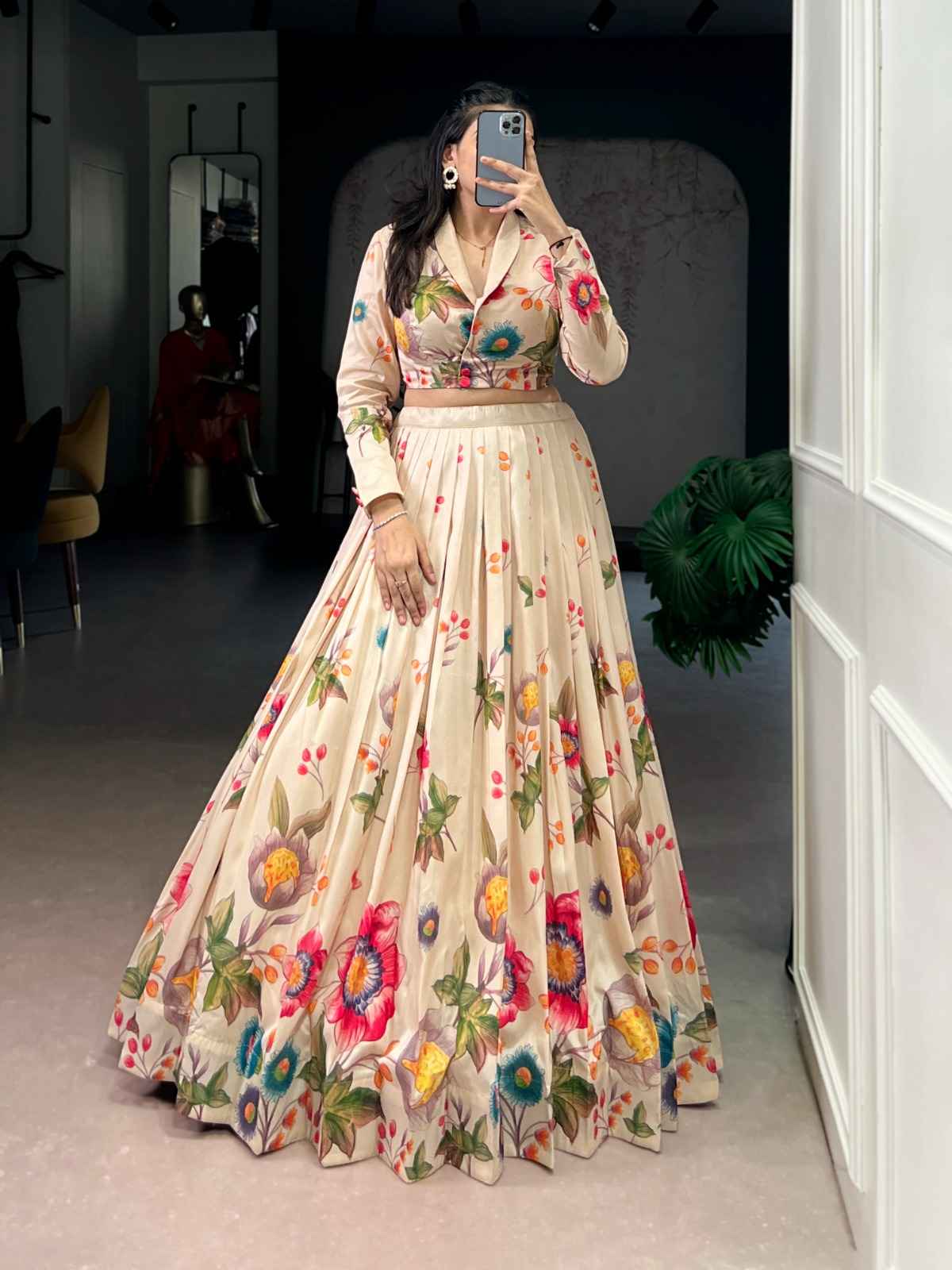 TASAR SILK FLORAL PRINTED LEHENGA CO-ORD SET AT WHOLESALE PRICE