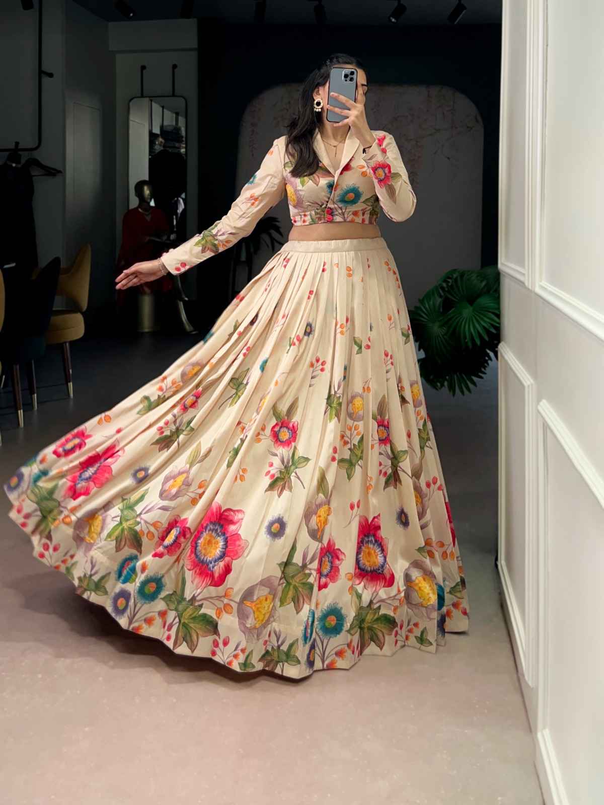 TASAR SILK FLORAL PRINTED LEHENGA CO-ORD SET AT WHOLESALE PRICE