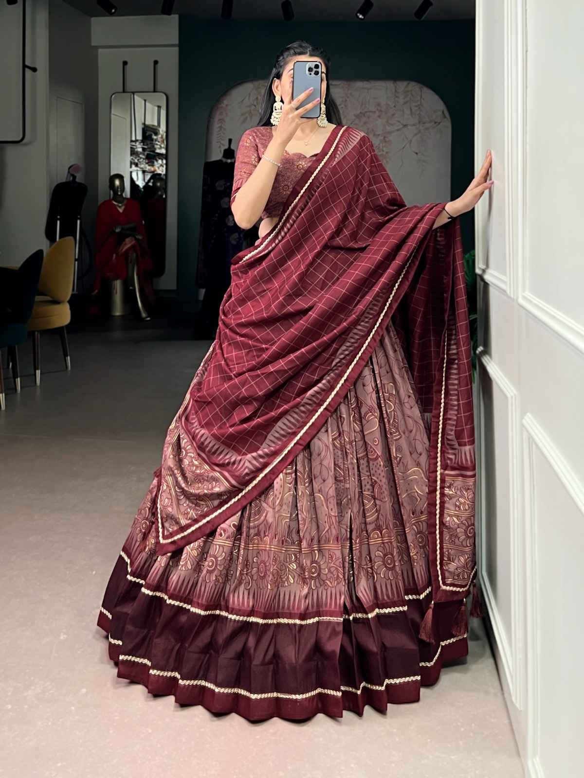 TASAR SILK KALAMKARI PRINT DESIGNER LEHENGA CHOLI AT WHOLESALE PRICE