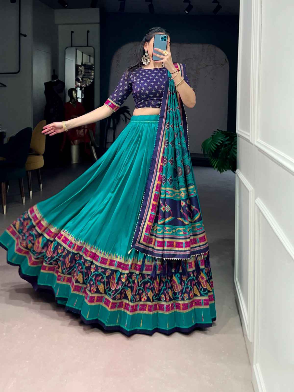 TASAR SILK PRINTED WITH ICONIC SPARKLE DESIGNER LEHENGA CHOLI AT WHOLESALE PRICE