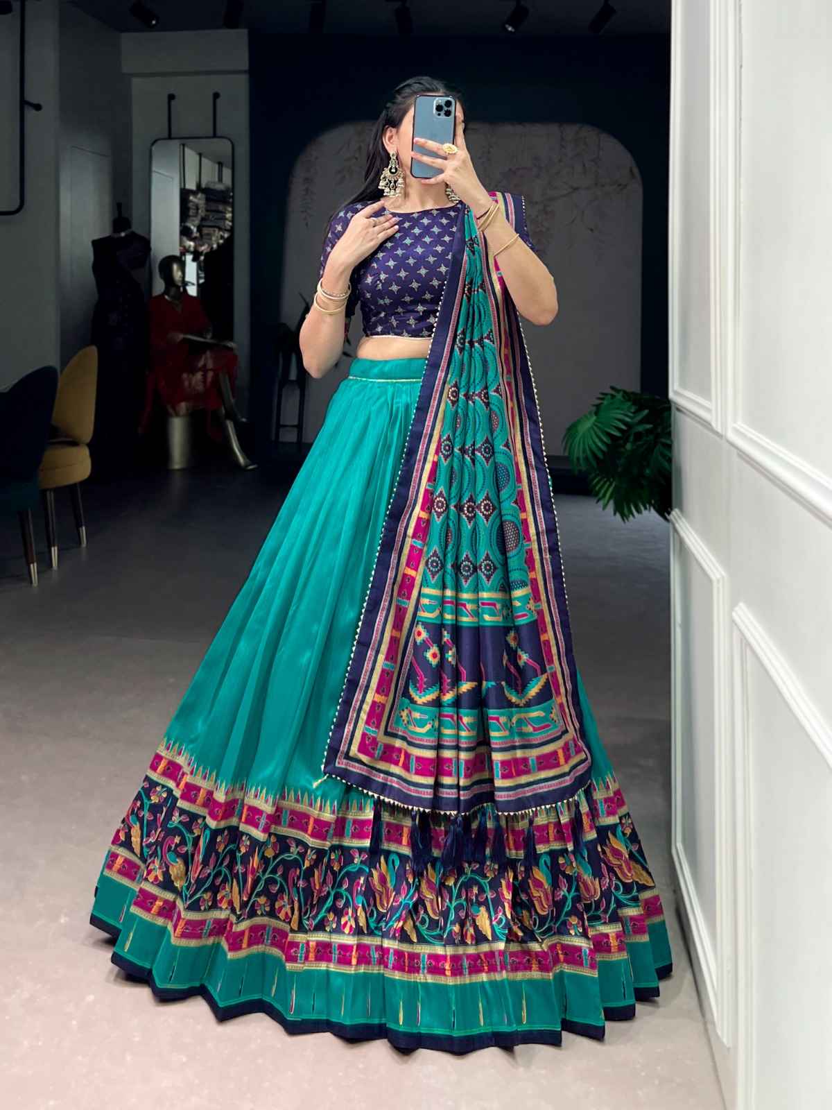 TASAR SILK PRINTED WITH ICONIC SPARKLE DESIGNER LEHENGA CHOLI AT WHOLESALE PRICE