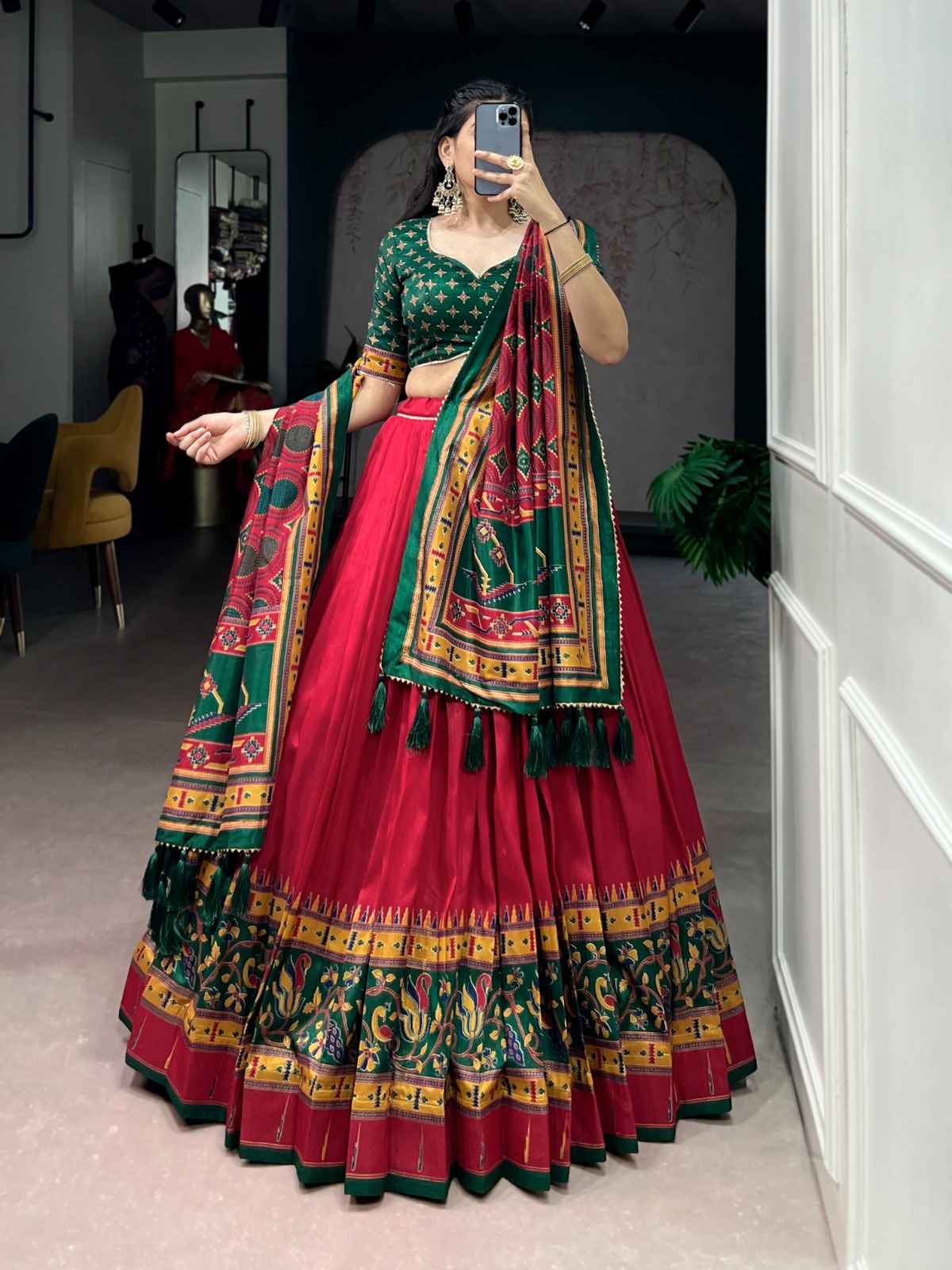 TASAR SILK PRINTED WITH ICONIC SPARKLE DESIGNER LEHENGA CHOLI AT WHOLESALE PRICE