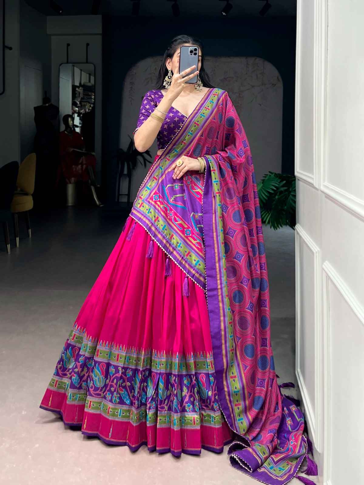 TASAR SILK PRINTED WITH ICONIC SPARKLE DESIGNER LEHENGA CHOLI AT WHOLESALE PRICE