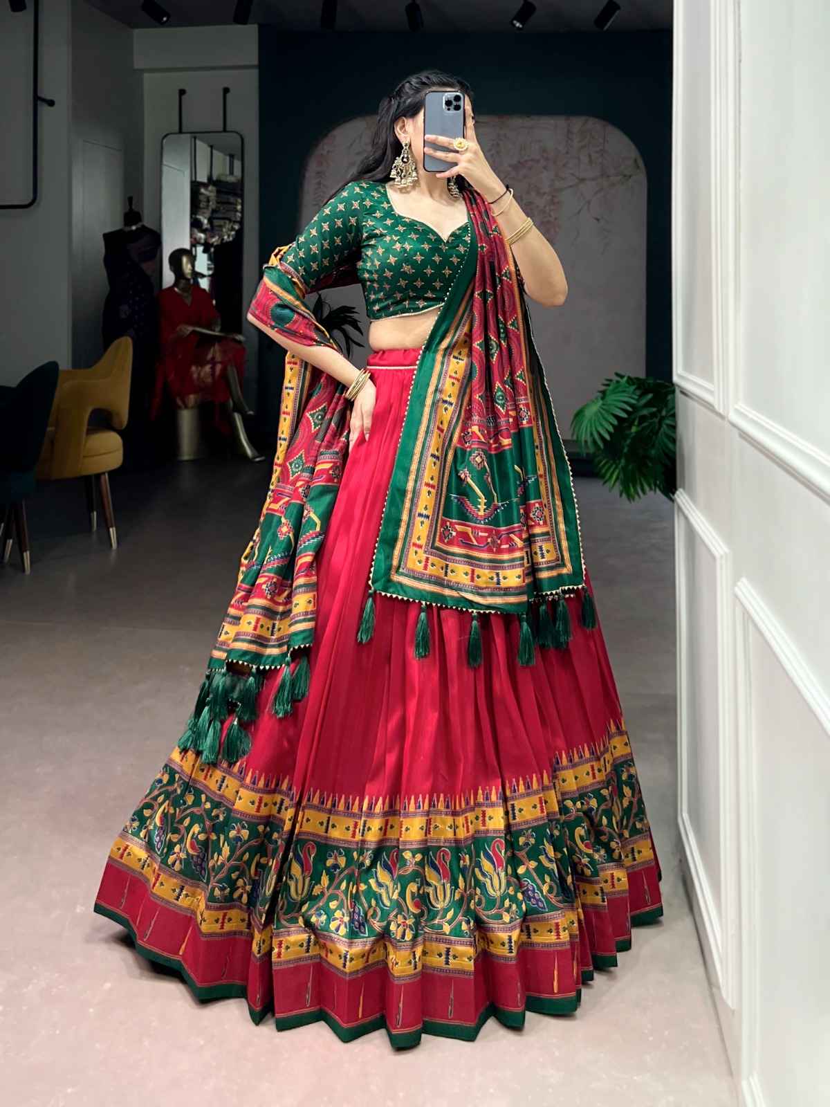 TASAR SILK PRINTED WITH ICONIC SPARKLE DESIGNER LEHENGA CHOLI AT WHOLESALE PRICE