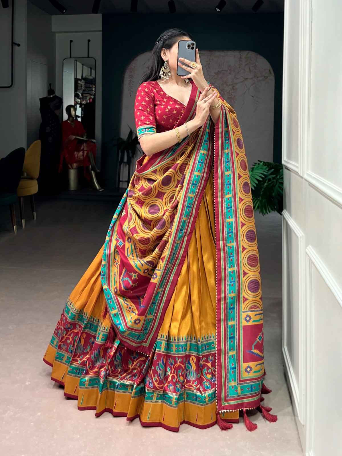 TASAR SILK PRINTED WITH ICONIC SPARKLE DESIGNER LEHENGA CHOLI AT WHOLESALE PRICE