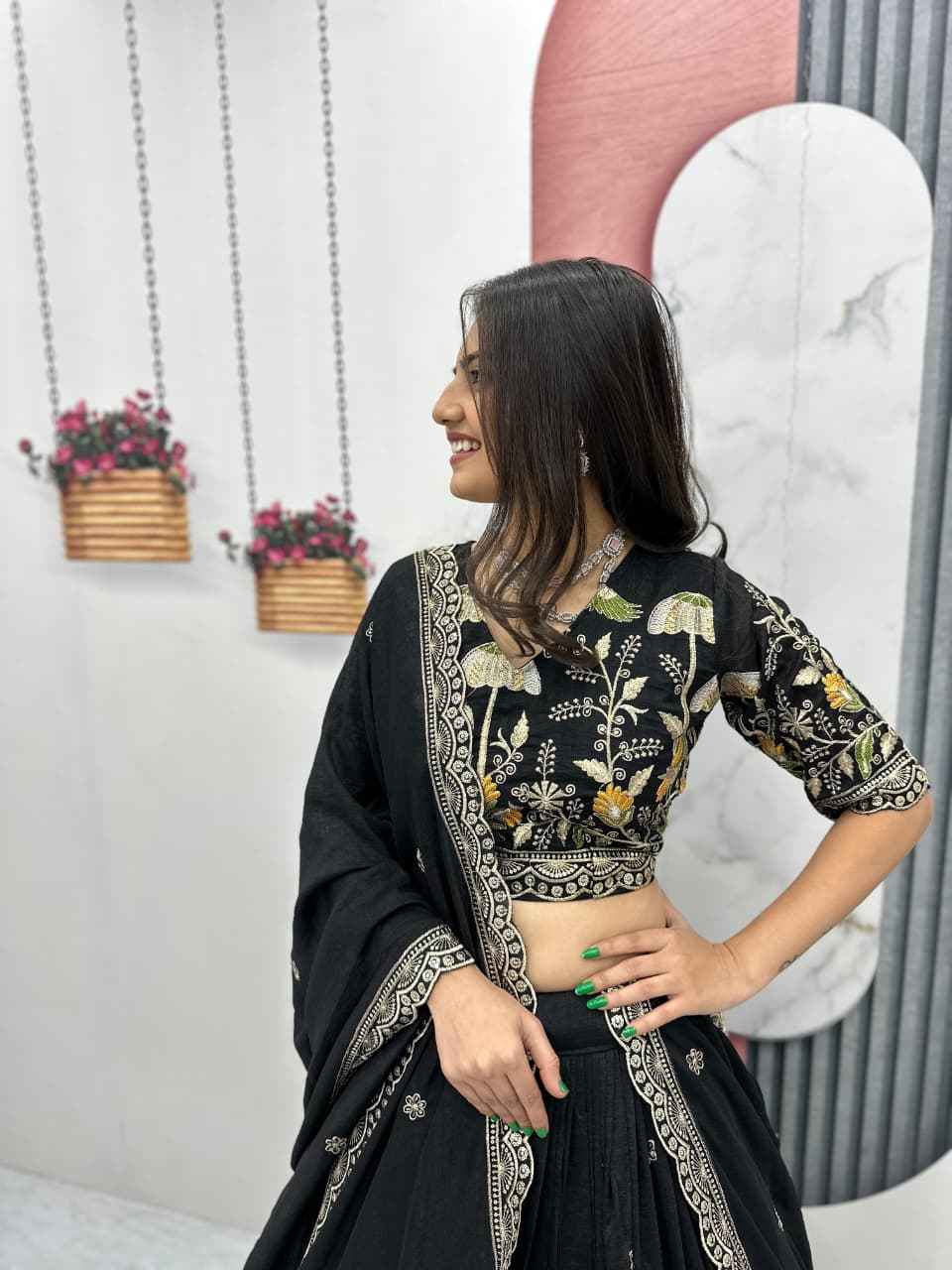 VICHITRA SILK HEAVY THREAD EMBROIDERY AND SEQUENCE WORK LEHENGA CHOLI AT WHOLESALE PRICE