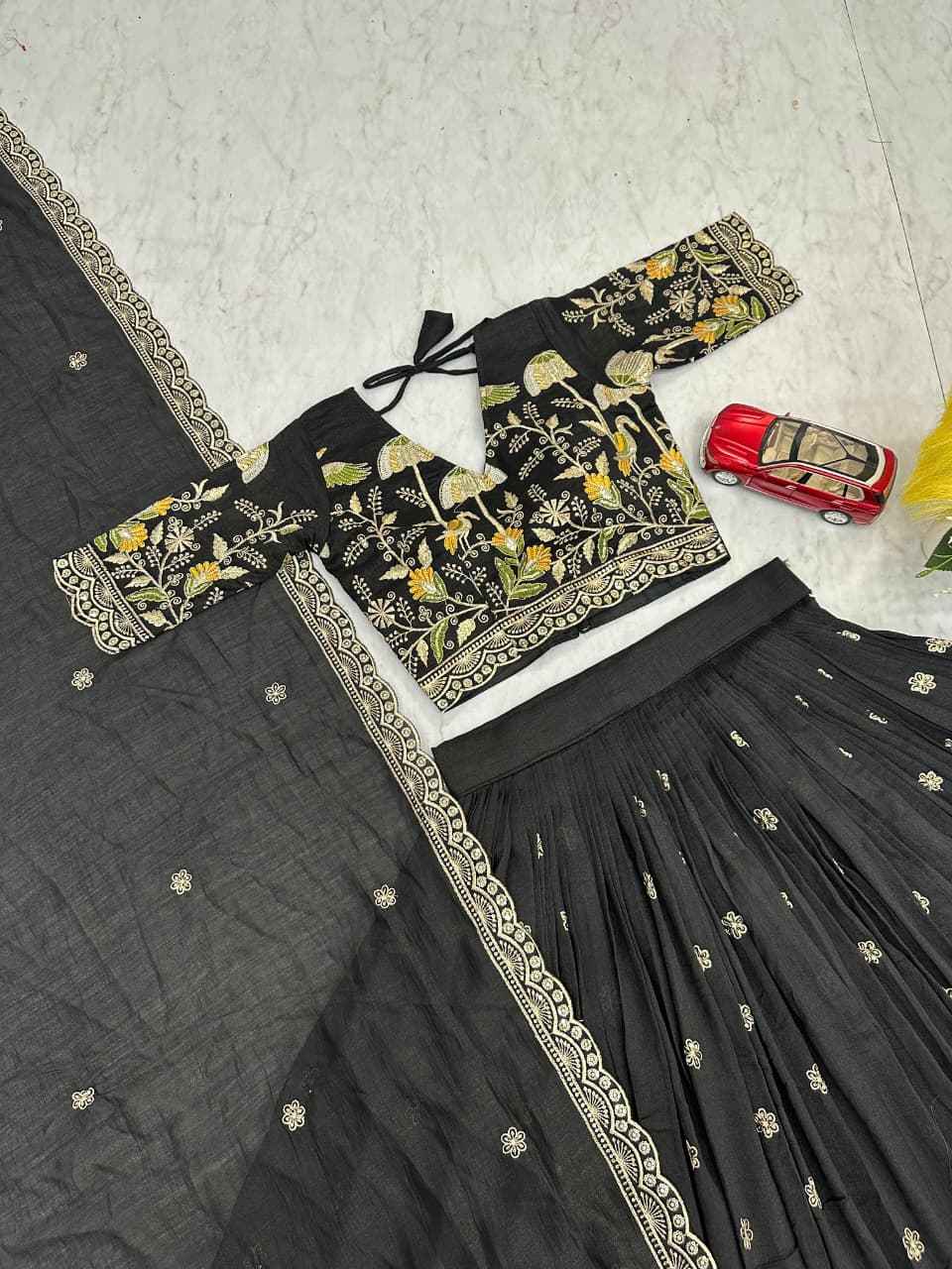 VICHITRA SILK HEAVY THREAD EMBROIDERY AND SEQUENCE WORK LEHENGA CHOLI AT WHOLESALE PRICE