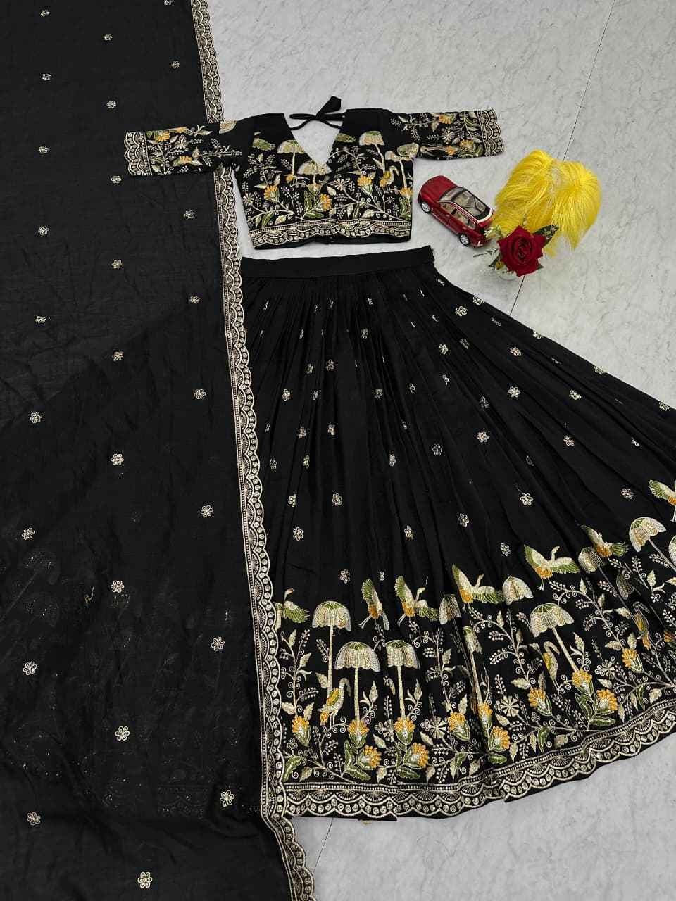 VICHITRA SILK HEAVY THREAD EMBROIDERY AND SEQUENCE WORK LEHENGA CHOLI AT WHOLESALE PRICE
