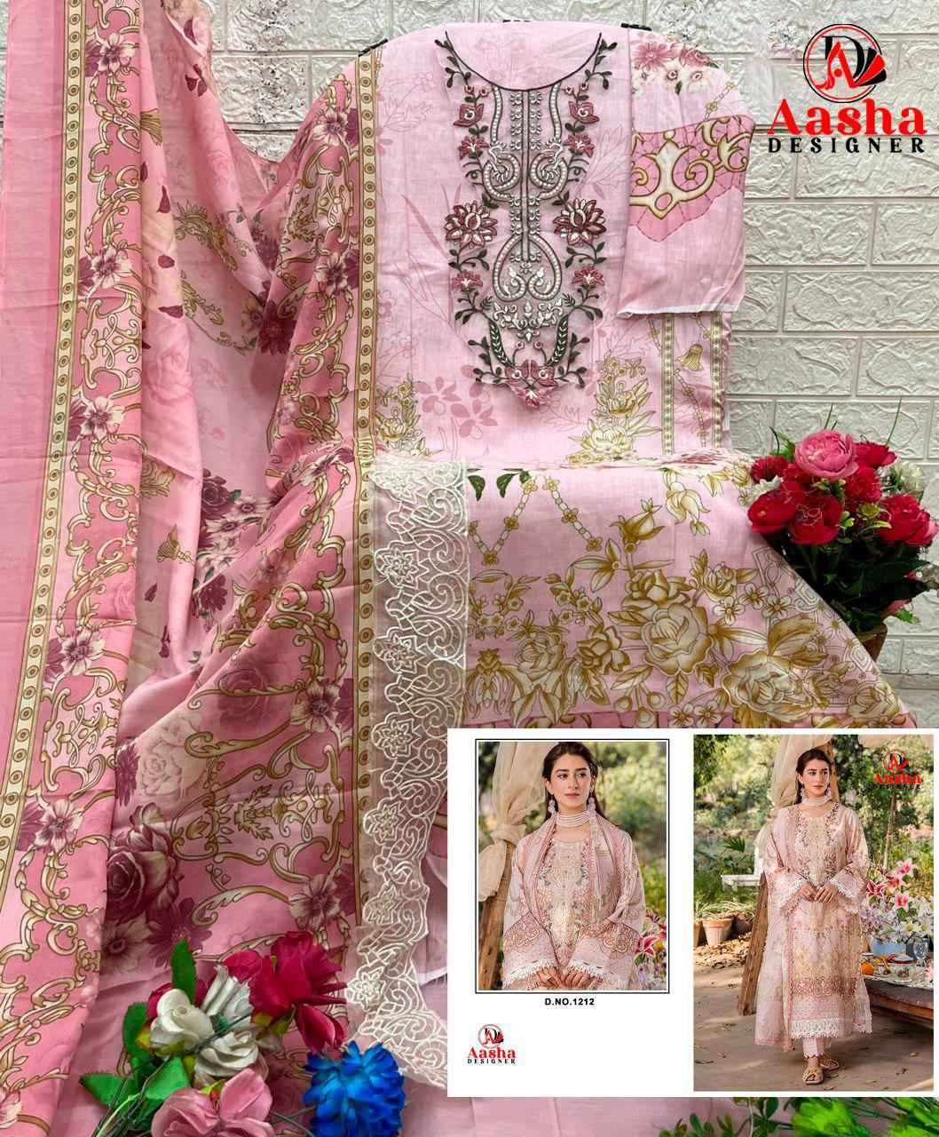 AASHA DESIGNER D.NO 1211&1212 PURE COTTON PAKISTANI DRESS MATERIAL AT WHOLESALE PRICE  