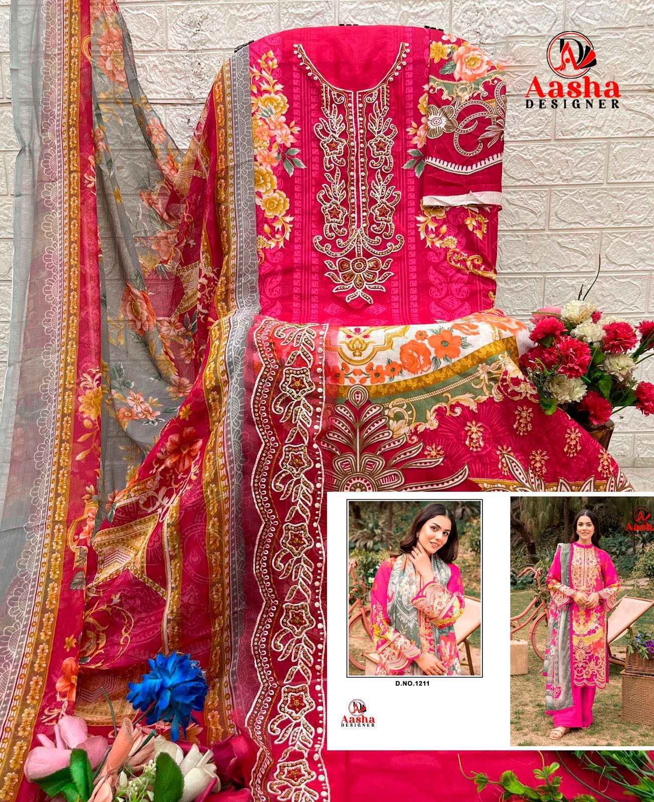 AASHA DESIGNER D.NO 1211&1212 PURE COTTON PAKISTANI DRESS MATERIAL AT WHOLESALE PRICE  