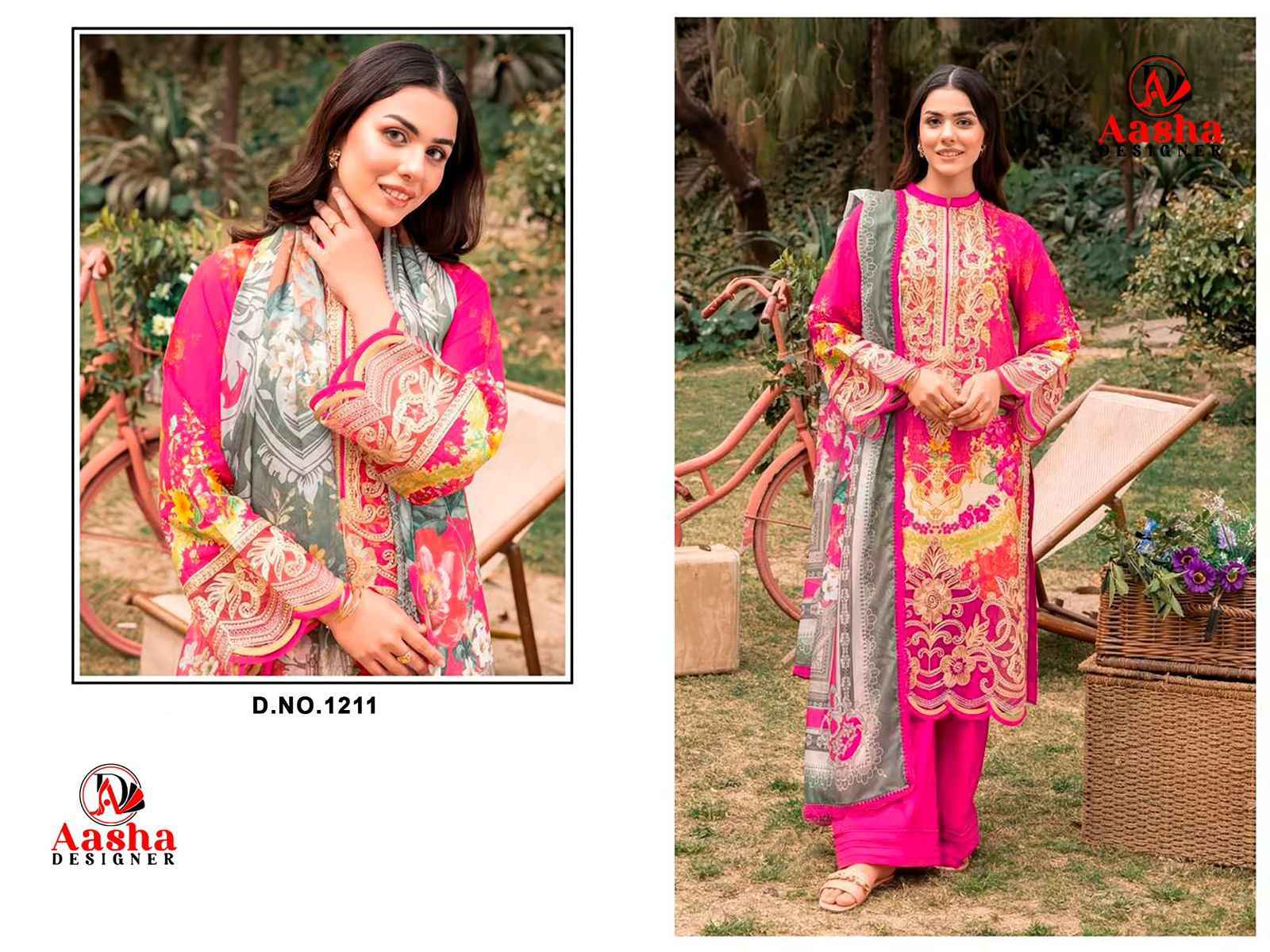 AASHA DESIGNER D.NO 1211&1212 PURE COTTON PAKISTANI DRESS MATERIAL AT WHOLESALE PRICE  