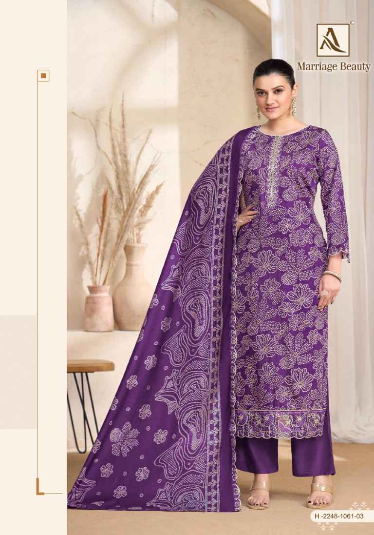 ALOK MARRIAGE BEAUTY PURE ZAM COTTON EMBROIDERY WORK DRESS MATERIAL