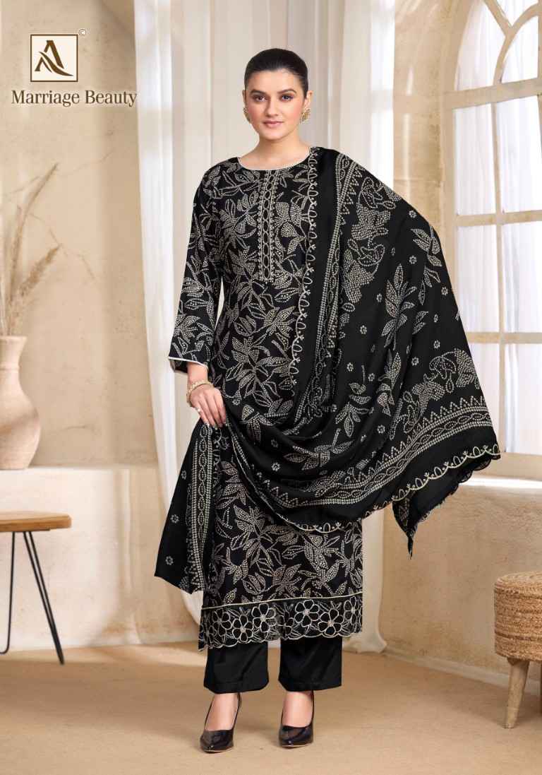ALOK MARRIAGE BEAUTY PURE ZAM COTTON EMBROIDERY WORK DRESS MATERIAL