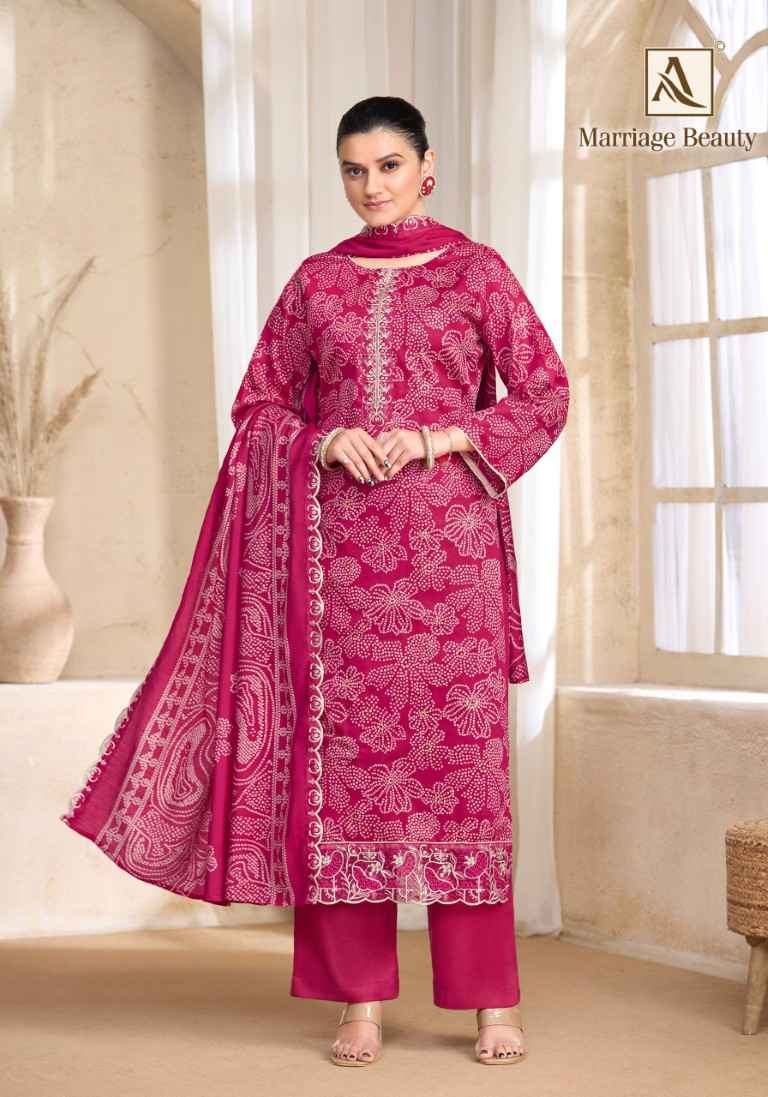 ALOK MARRIAGE BEAUTY PURE ZAM COTTON EMBROIDERY WORK DRESS MATERIAL