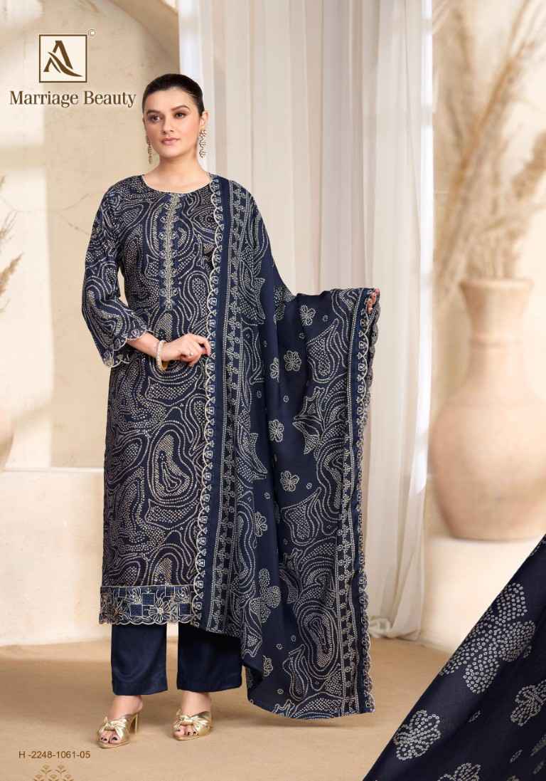 ALOK MARRIAGE BEAUTY PURE ZAM COTTON EMBROIDERY WORK DRESS MATERIAL
