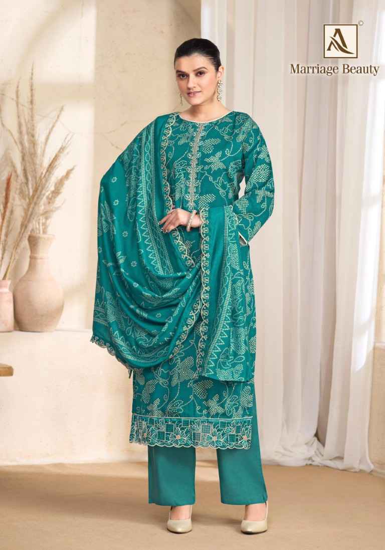ALOK MARRIAGE BEAUTY PURE ZAM COTTON EMBROIDERY WORK DRESS MATERIAL