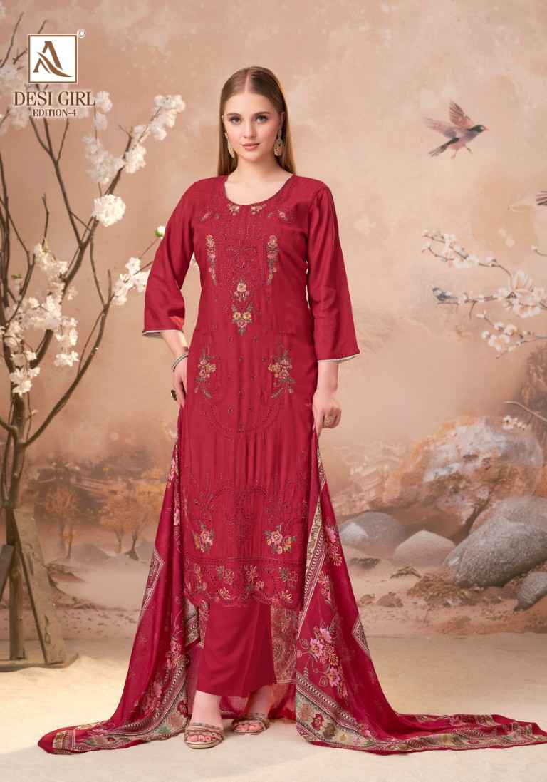 ALOK DESI GIRL VOL-4 VISCOSE MASLIN EMBROIDERY WORK DRESS MATERIAL