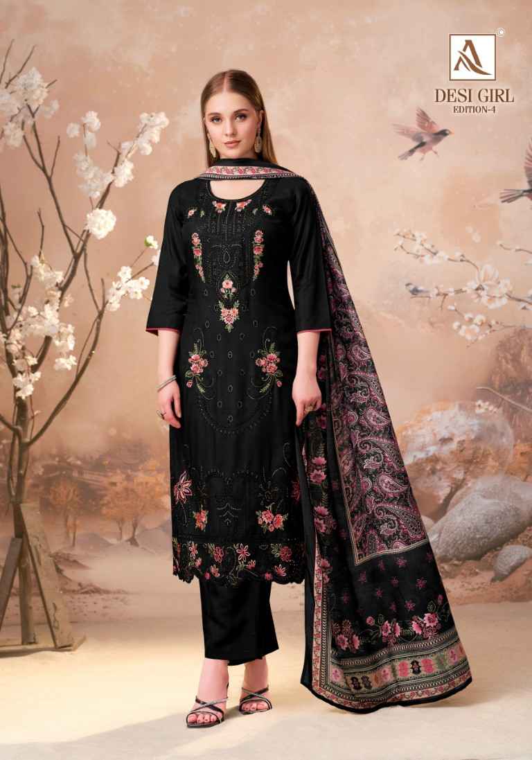 ALOK DESI GIRL VOL-4 VISCOSE MASLIN EMBROIDERY WORK DRESS MATERIAL