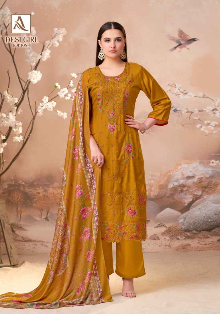 ALOK DESI GIRL VOL-4 VISCOSE MASLIN EMBROIDERY WORK DRESS MATERIAL