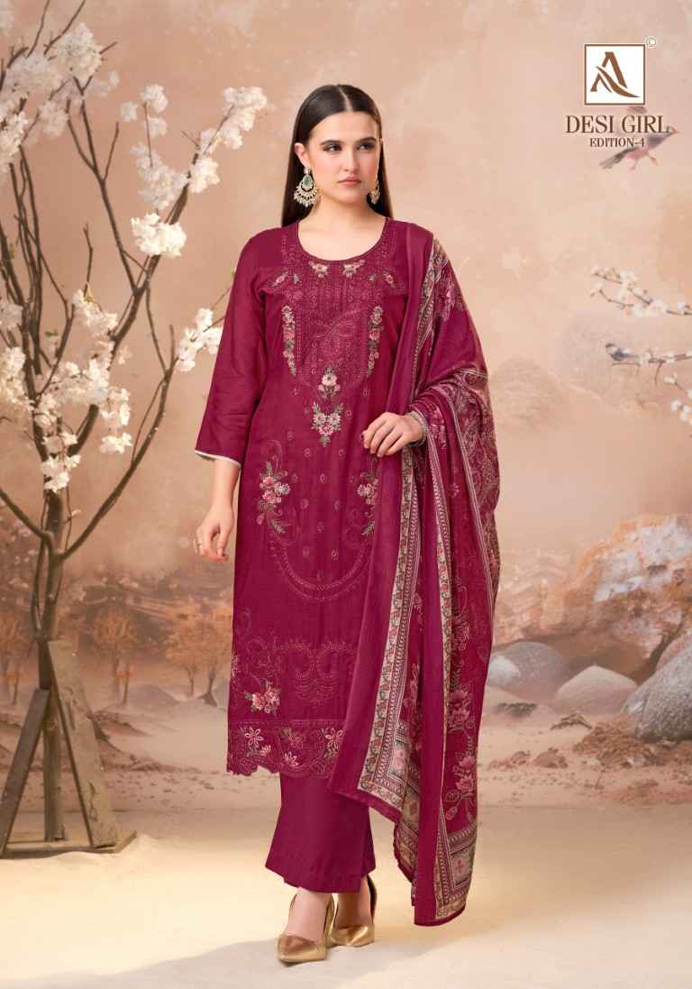 ALOK DESI GIRL VOL-4 VISCOSE MASLIN EMBROIDERY WORK DRESS MATERIAL