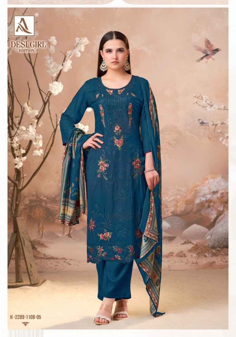 ALOK DESI GIRL VOL-4 VISCOSE MASLIN EMBROIDERY WORK DRESS MATERIAL