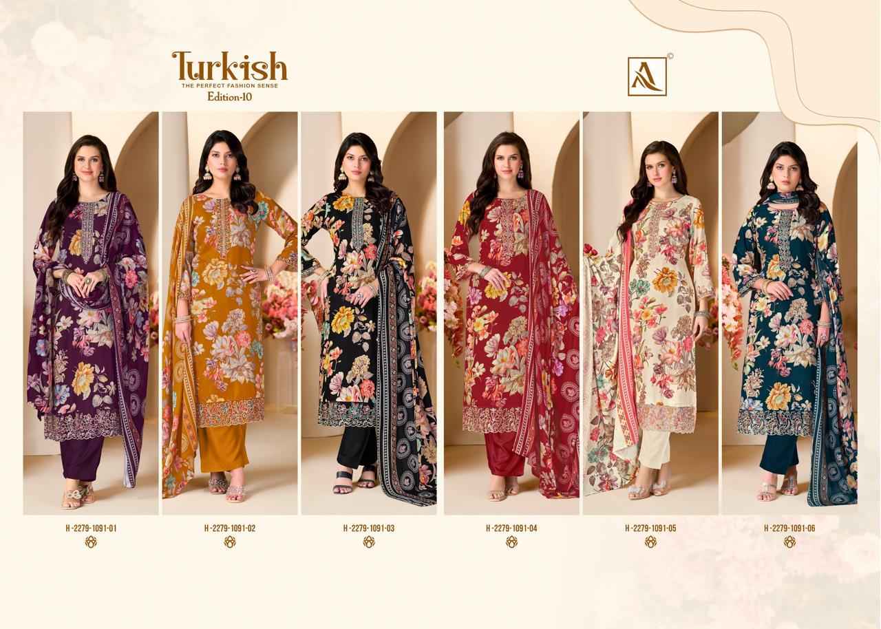 ALOK TURKISH VOL-10 PURE VISCOSE REYON PRINT EMBROIDERY WORK DRESS MATERIAL