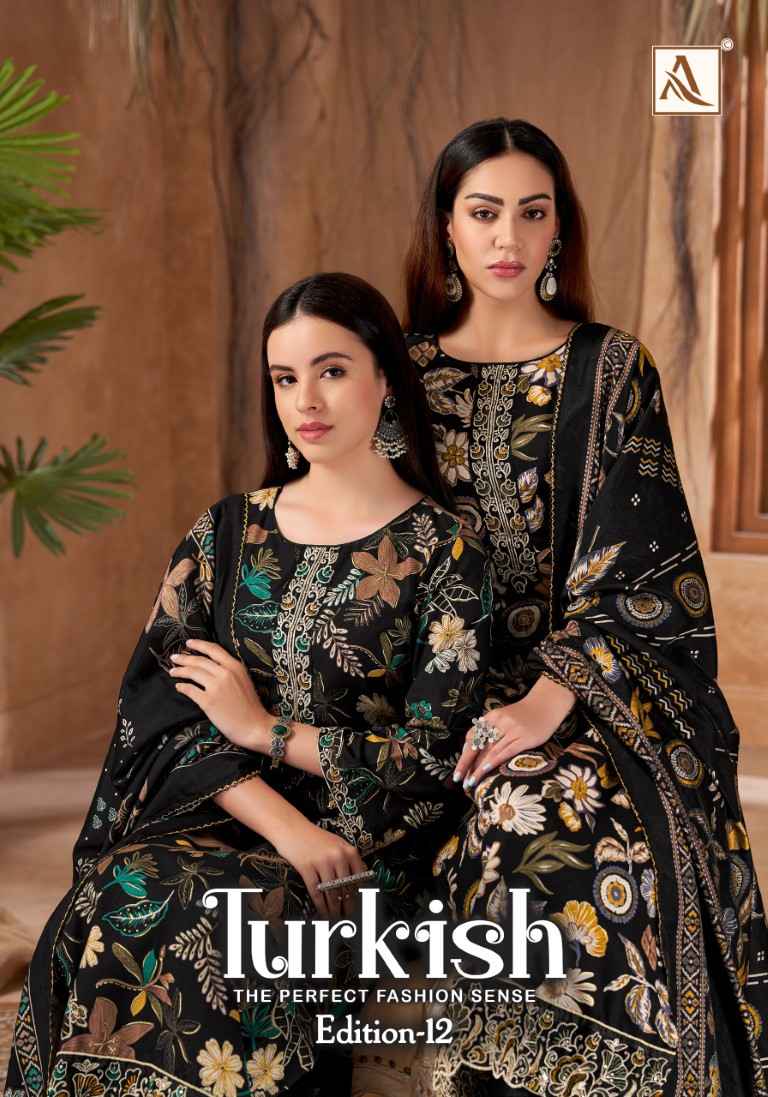 ALOK TURKISH VOL-12 PURE VISCOSE REYON PRINT EMBROIDERY WORK DRESS MATERIAL