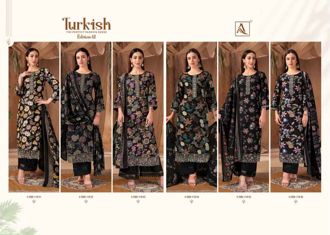 ALOK TURKISH VOL-12 PURE VISCOSE REYON PRINT EMBROIDERY WORK DRESS MATERIAL