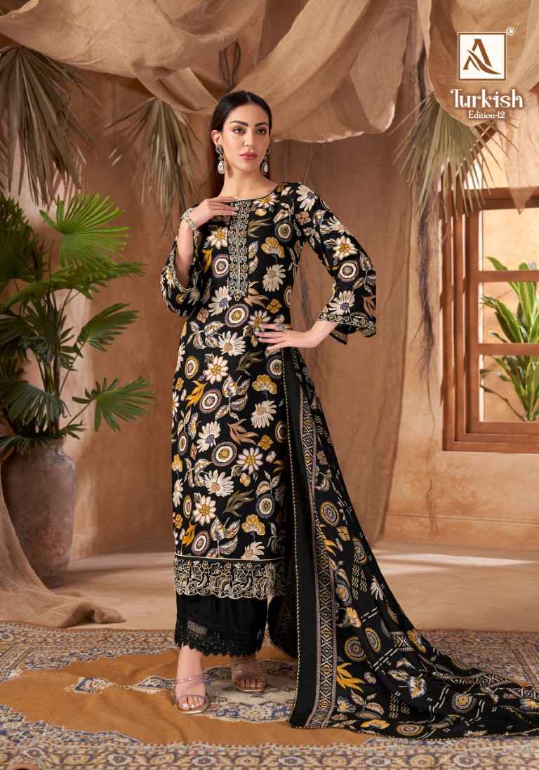 ALOK TURKISH VOL-12 PURE VISCOSE REYON PRINT EMBROIDERY WORK DRESS MATERIAL