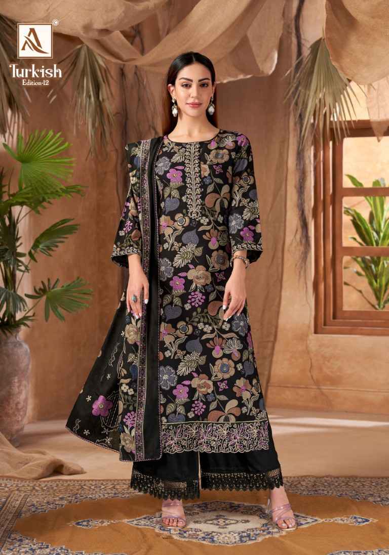 ALOK TURKISH VOL-12 PURE VISCOSE REYON PRINT EMBROIDERY WORK DRESS MATERIAL