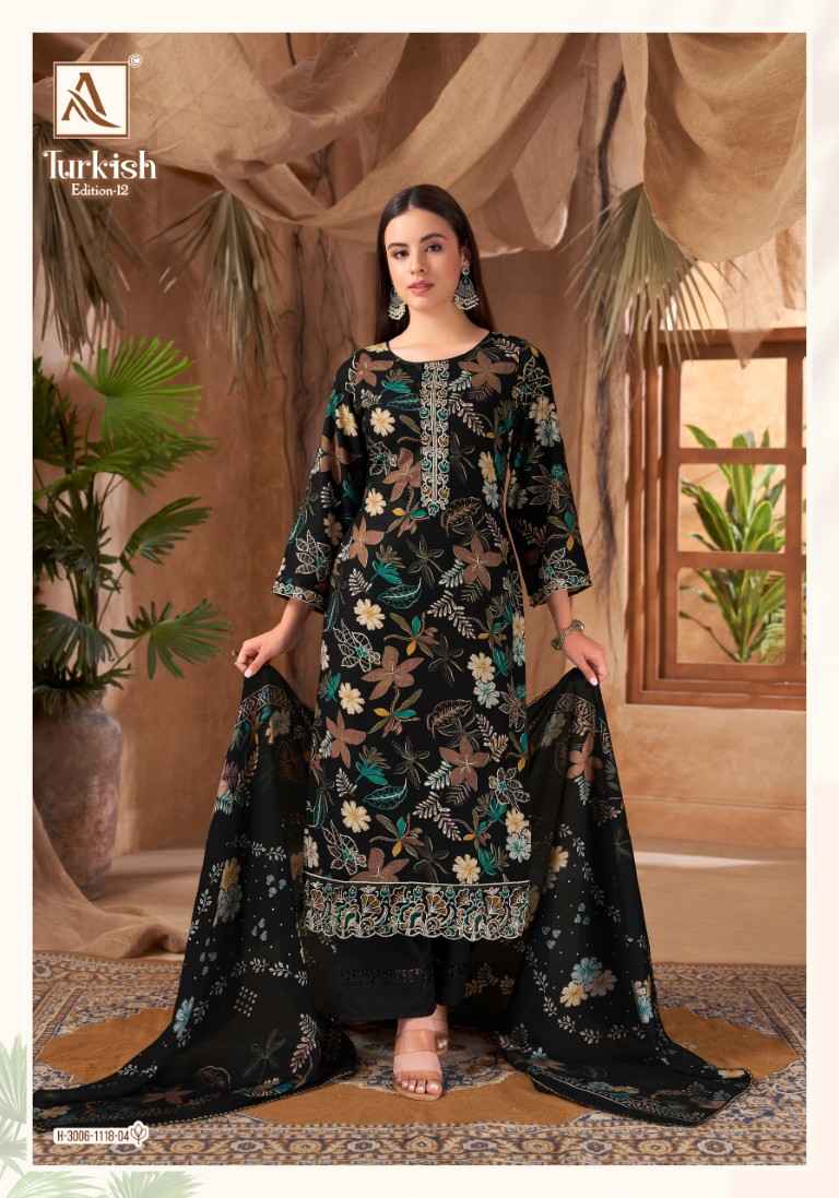 ALOK TURKISH VOL-12 PURE VISCOSE REYON PRINT EMBROIDERY WORK DRESS MATERIAL