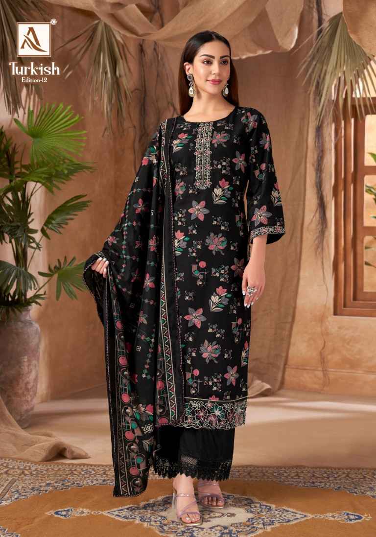 ALOK TURKISH VOL-12 PURE VISCOSE REYON PRINT EMBROIDERY WORK DRESS MATERIAL