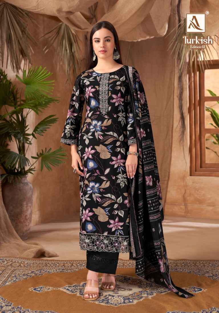 ALOK TURKISH VOL-12 PURE VISCOSE REYON PRINT EMBROIDERY WORK DRESS MATERIAL