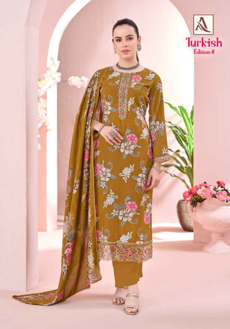 ALOK TURKISH VOL-8 PURE VISCOSE REYON PRINT EMBROIDERY WORK DRESS MATERIAL AT WHOLESALE PRICE 
