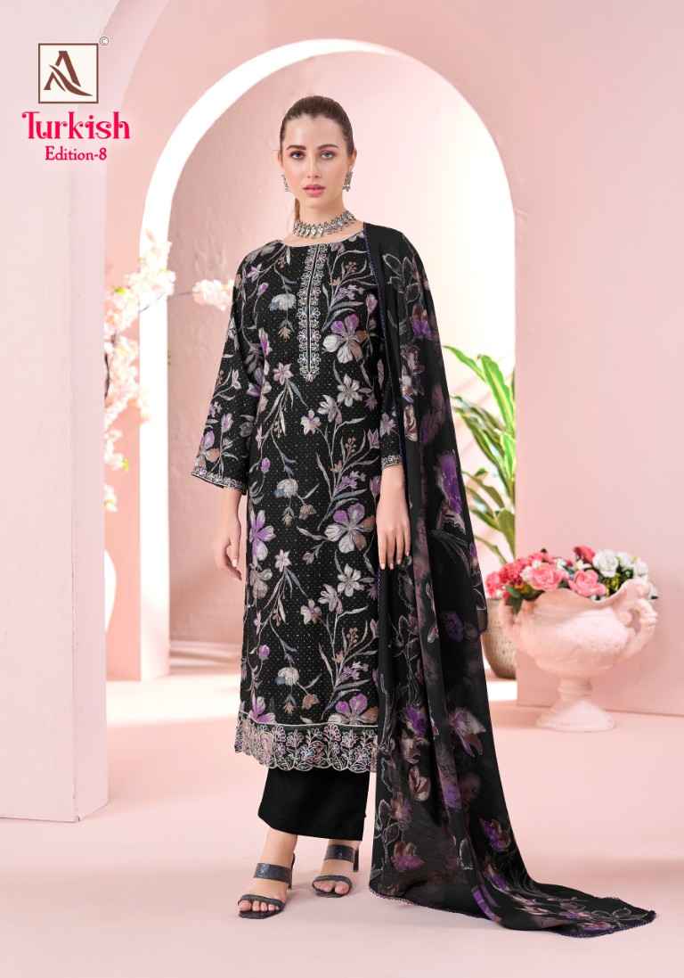 ALOK TURKISH VOL-8 PURE VISCOSE REYON PRINT EMBROIDERY WORK DRESS MATERIAL AT WHOLESALE PRICE 