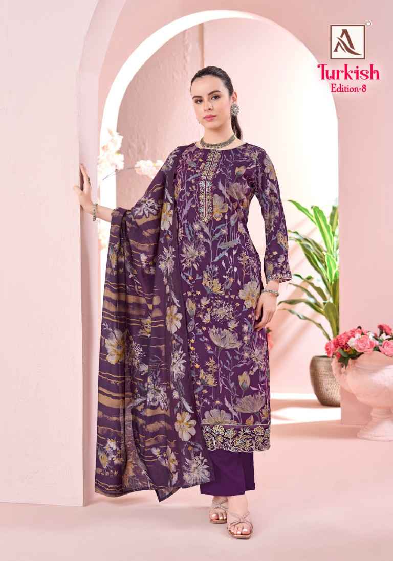 ALOK TURKISH VOL-8 PURE VISCOSE REYON PRINT EMBROIDERY WORK DRESS MATERIAL AT WHOLESALE PRICE 