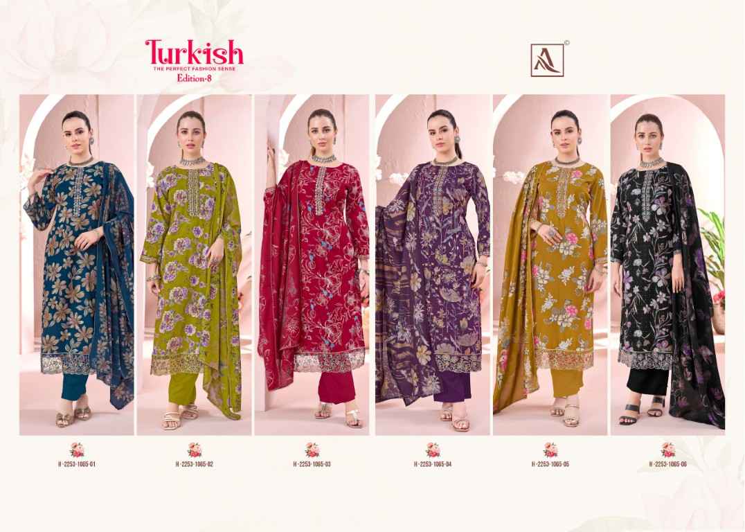 ALOK TURKISH VOL-8 PURE VISCOSE REYON PRINT EMBROIDERY WORK DRESS MATERIAL AT WHOLESALE PRICE 