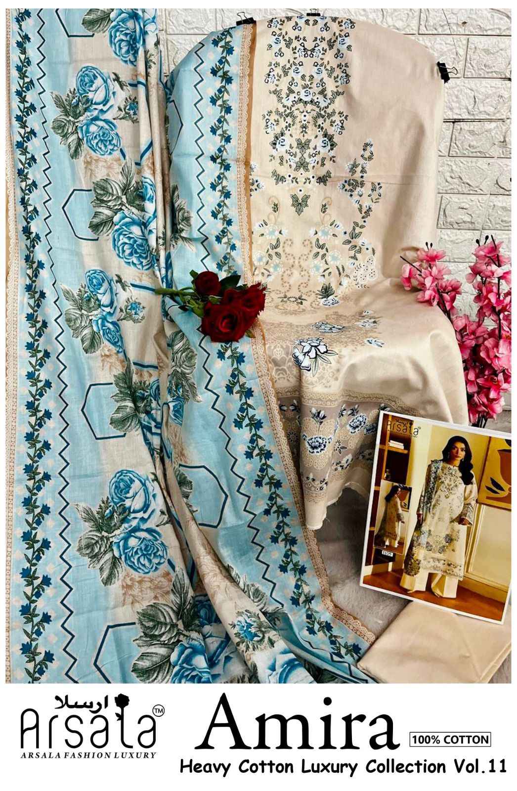 ARSALA AMIRA VOL-11 HEAVY LAWN COTTON DRESS MATERIAL AT WHOLESALE PRICE