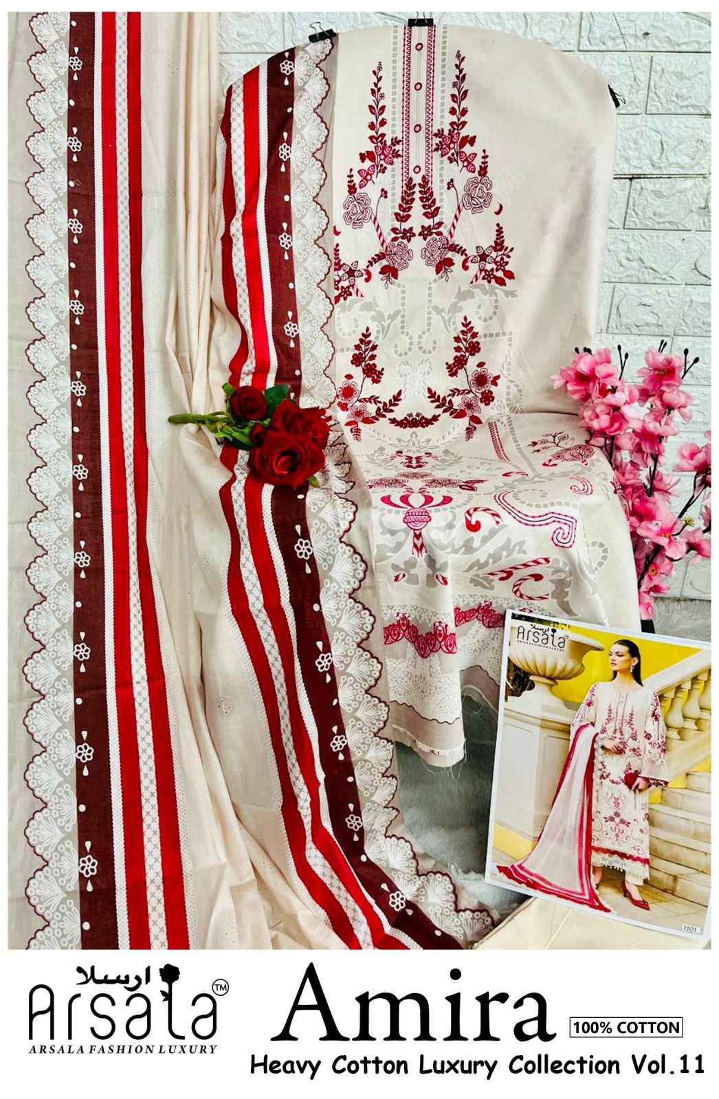 ARSALA AMIRA VOL-11 HEAVY LAWN COTTON DRESS MATERIAL AT WHOLESALE PRICE