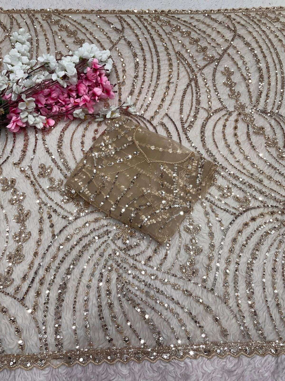 BUTTER FLY NET SEQUENCE BEEDS WORK SAREE