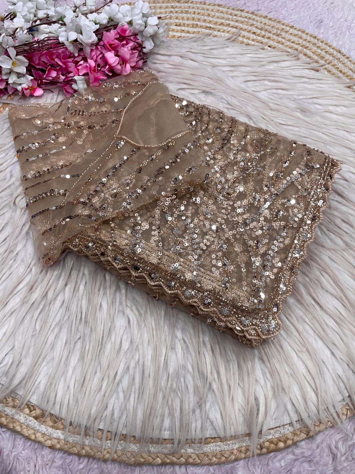 BUTTER FLY NET SEQUENCE BEEDS WORK SAREE