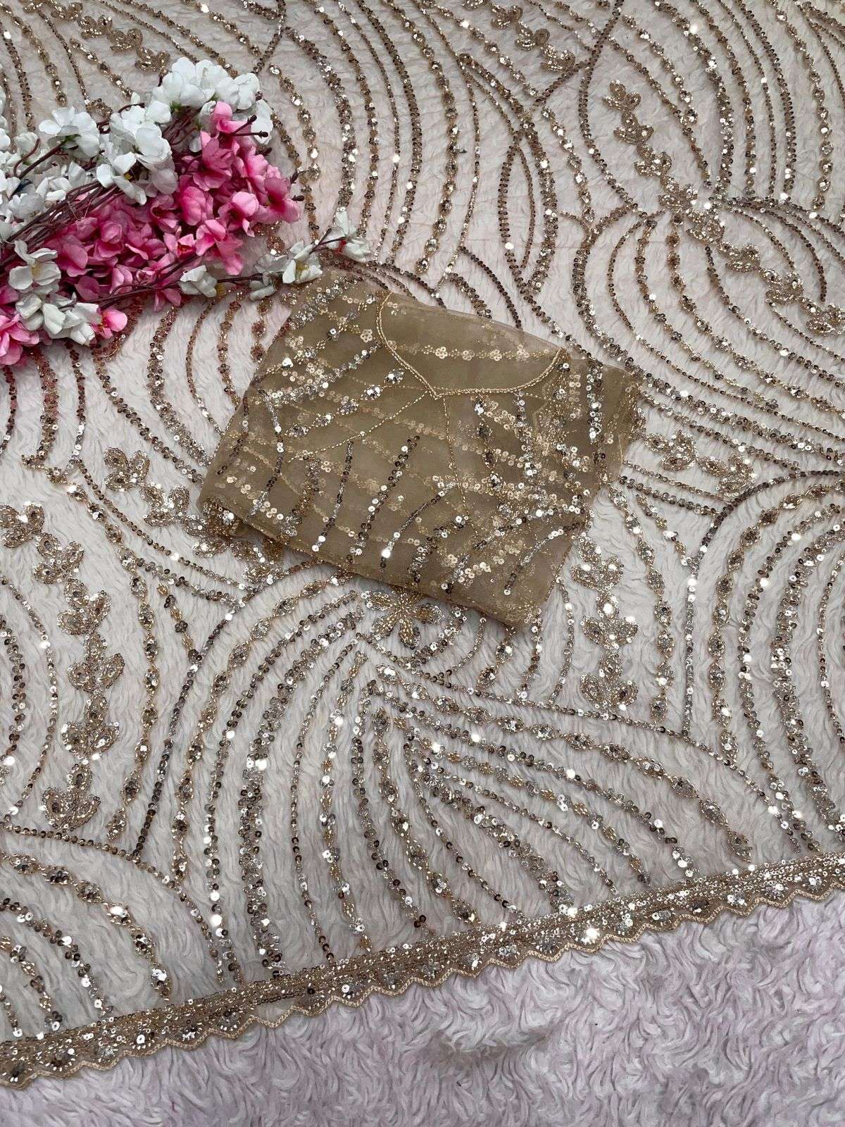BUTTER FLY NET SEQUENCE BEEDS WORK SAREE