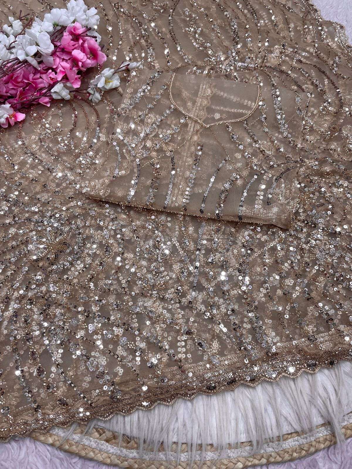 BUTTER FLY NET SEQUENCE BEEDS WORK SAREE