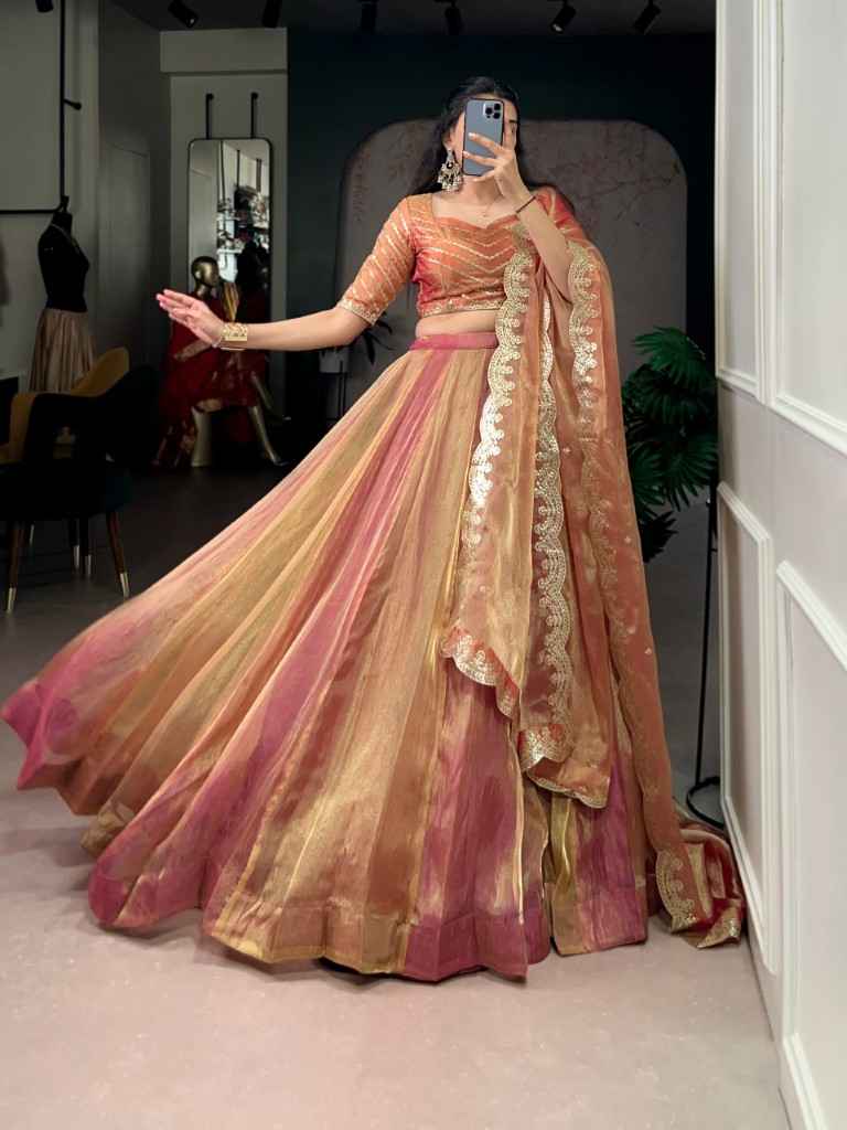CARIKA SILK SEQUINS THREAD EMBROIDERY WORK LEHENGA CHOLI 