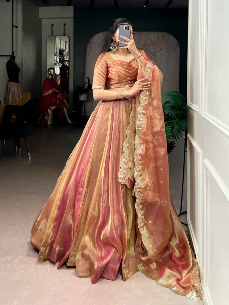 CARIKA SILK SEQUINS THREAD EMBROIDERY WORK LEHENGA CHOLI 