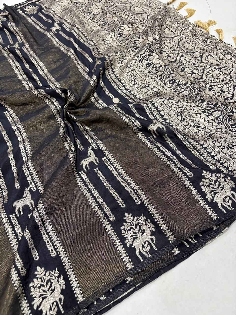 CREPE KHADI COTTON SILK KALAMKARI JARI WOOVEN SAREE