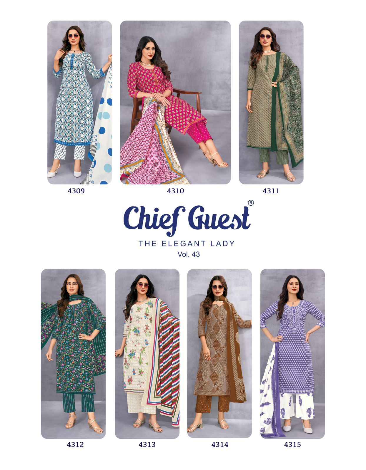 DEEPTEX CHIEF GUEST VOL-43 PURE LAWN COTTON DRESS MATERIAL AT WHOLESALE PRICE