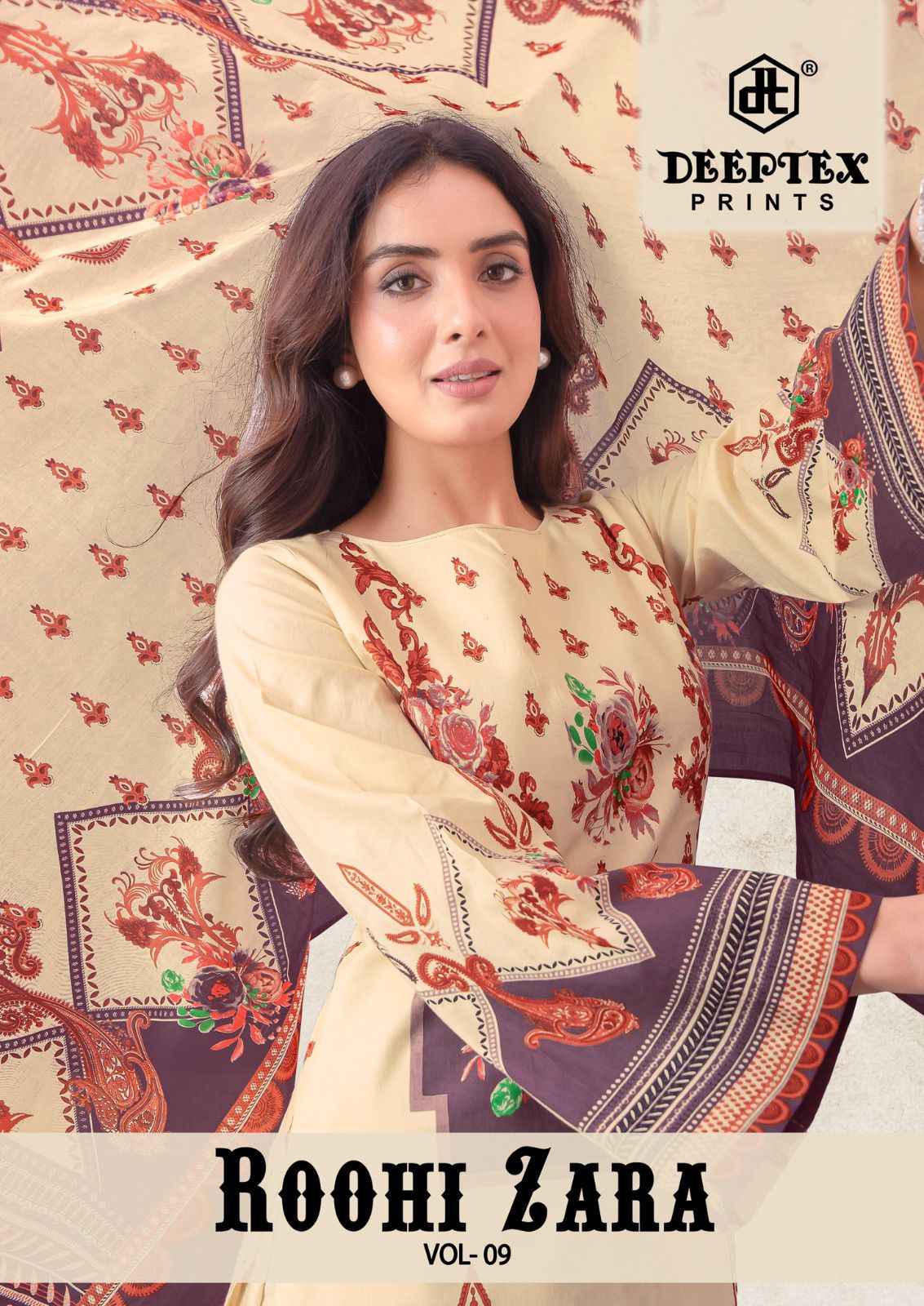 DEEPTEX ROOHI ZARA VOL-9 PURE COTTON LAWN POPLIN DRESS MATERIAL 