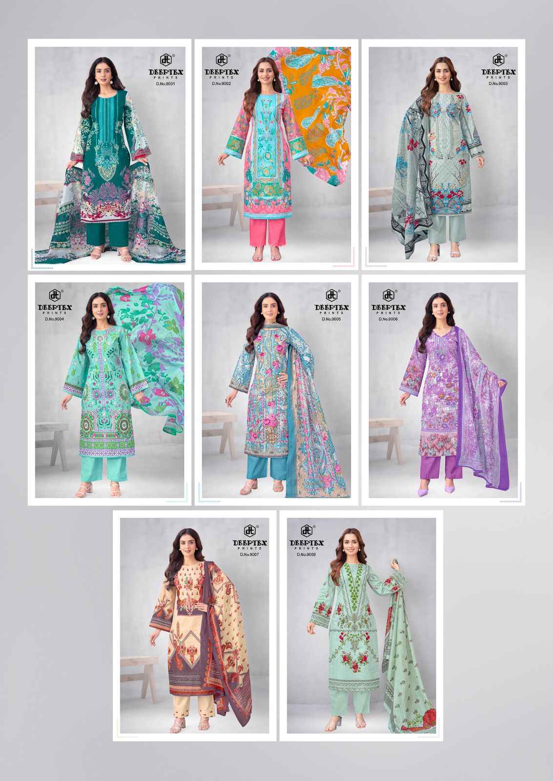 DEEPTEX ROOHI ZARA VOL-9 PURE COTTON LAWN POPLIN DRESS MATERIAL 