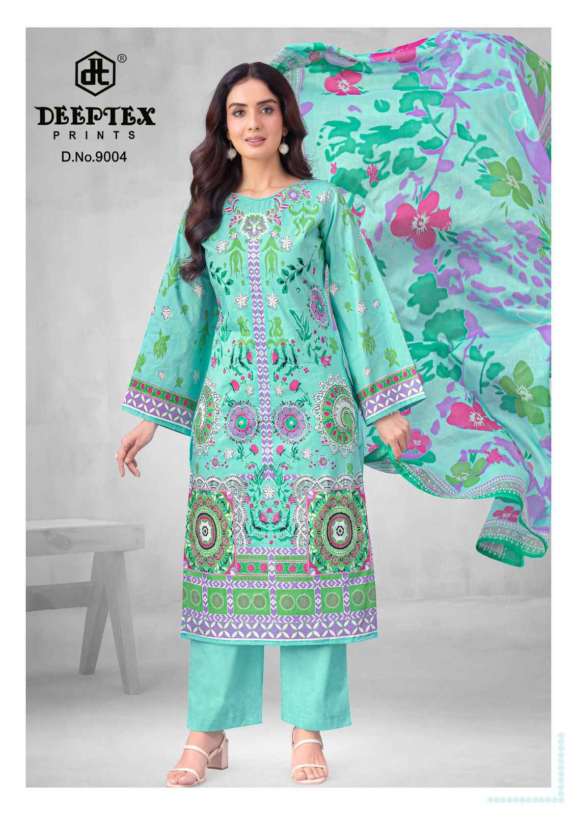 DEEPTEX ROOHI ZARA VOL-9 PURE COTTON LAWN POPLIN DRESS MATERIAL 